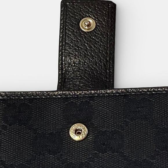 Gucci Vintage Y2K Black GG Canvas Wallet Double Bifold Coin Snap Gold Logo COA - Picture 8 of 15
